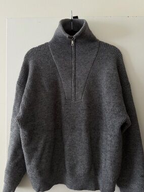 Women's Charcoal Half-Zip Ribbed Sweater